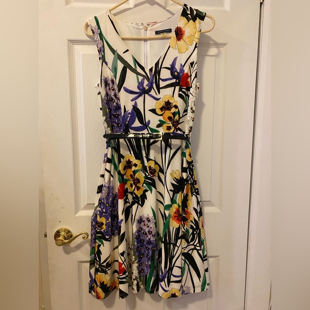 Tommy Hilfiger White Floral Midi Dress with Multicolor Print